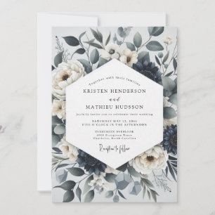 Invitación Boda Etérea Botánica Azul Pizarra