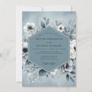 Invitación Boda Etérea Botánica Azul Pizarra