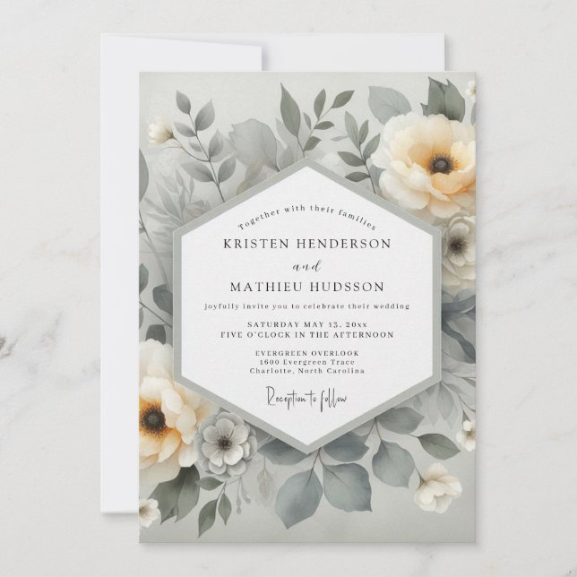 Invitación Boda Etérea Botánica Crema (Anverso)