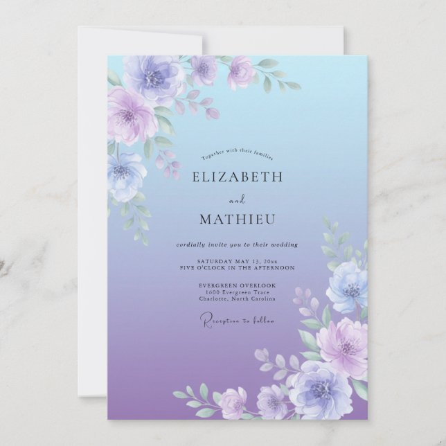 Invitación Boda Etérea con Degradado de Lavanda (Anverso)