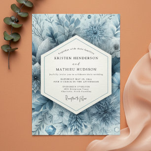 Invitación Boda Etérea con Florecimiento Azul Pizarra