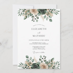 Invitación Boda Etérea con Flores de Verde Salvia