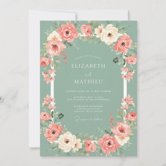 Invitación Boda Etérea Coral Bloom (Anverso)