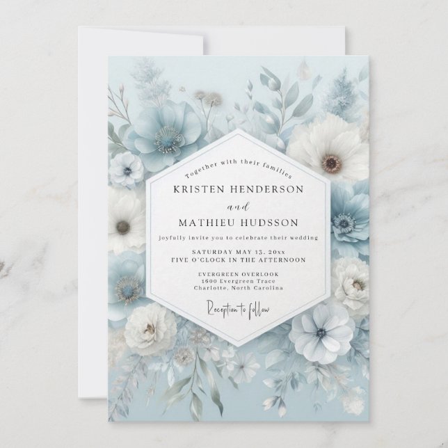 Invitación Boda Etérea de Anémona Azul Pizarra (Anverso)