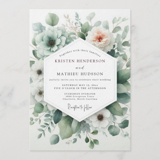 Invitación Boda Etérea de Anémonas Sage (Anverso)