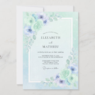 Invitación Boda Etérea de Anémonas Verde Menta