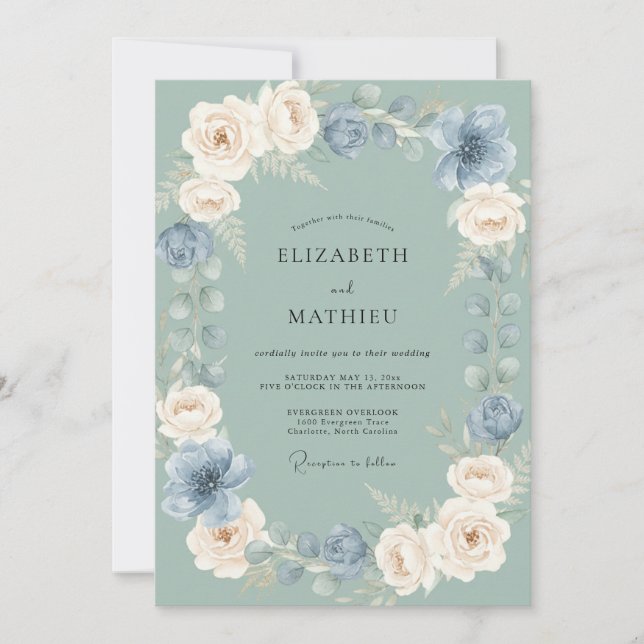 Invitación Boda Etérea de Anémonas Verde Salvia (Anverso)