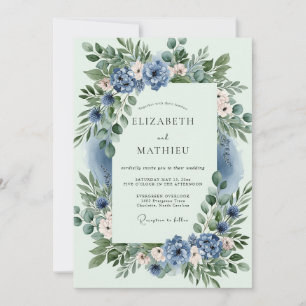 Invitación Boda Etérea de Azul Polvoriento de Primavera