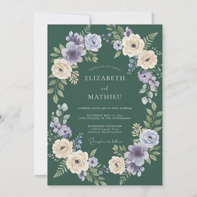 Invitación Boda Etérea de Bosque Verde Forestal (Anverso)