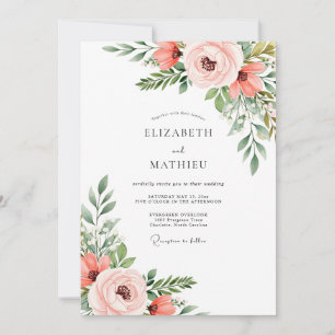 Invitación Boda Etérea de Coral Rosado en Primavera