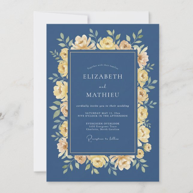 Invitación Boda Etérea de Flor Amarilla de la Marina (Anverso)