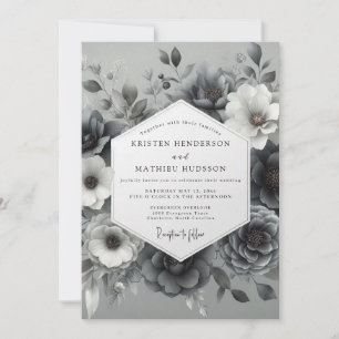 Invitación Boda Etérea de Flor Gris Pizarra