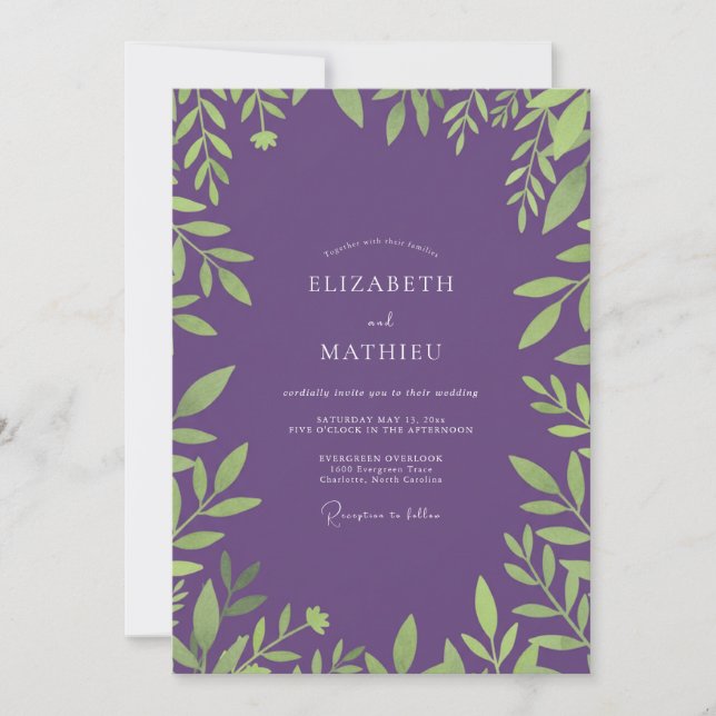 Invitación Boda Etérea de Hoja de Amatista (Anverso)