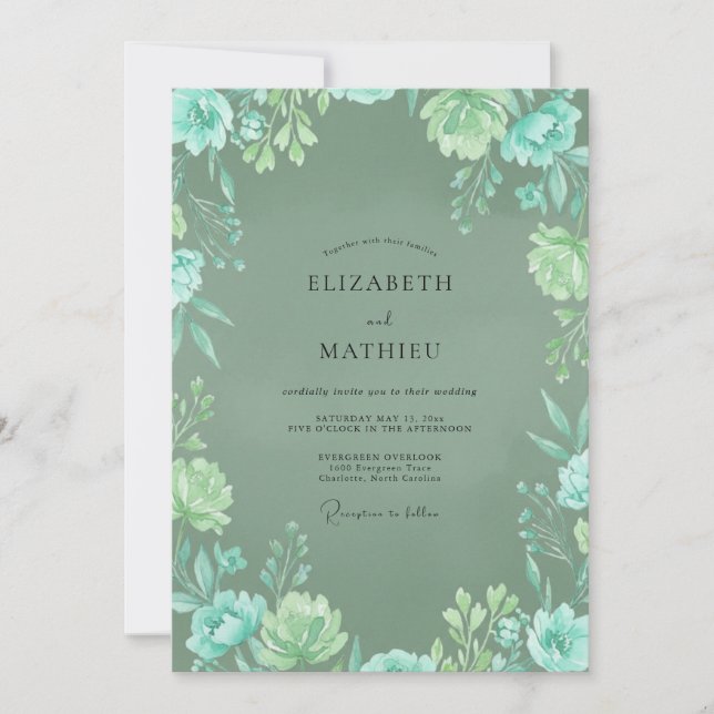 Invitación Boda Etérea de Hojas de Menta Acuática (Anverso)