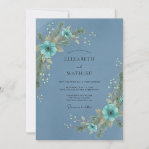 Invitación Boda Etérea de Invierno Azul Acero