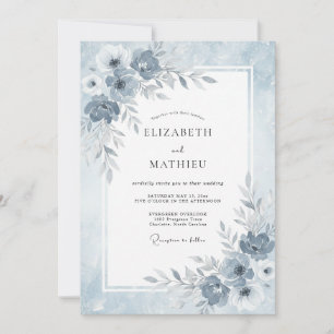 Invitación Boda Etérea de Invierno en Azul Polvoriento