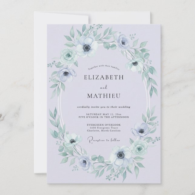 Invitación Boda Etérea de Invierno en Lavanda Pálida (Anverso)