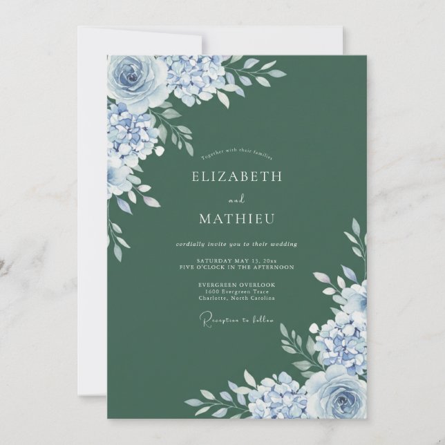 Invitación Boda Etérea de Invierno Verde Bosque (Anverso)