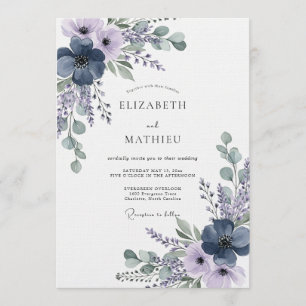 Invitación Boda Etérea de Lavanda Azul Marino