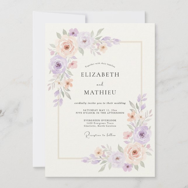 Invitación Boda Etérea de Lavanda y Melocotón en Primavera (Anverso)
