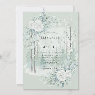 Invitación Boda Etérea de Madera Invernal Azul Helado