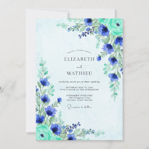 Invitación Boda Etérea de Pradera Azul Cobalto