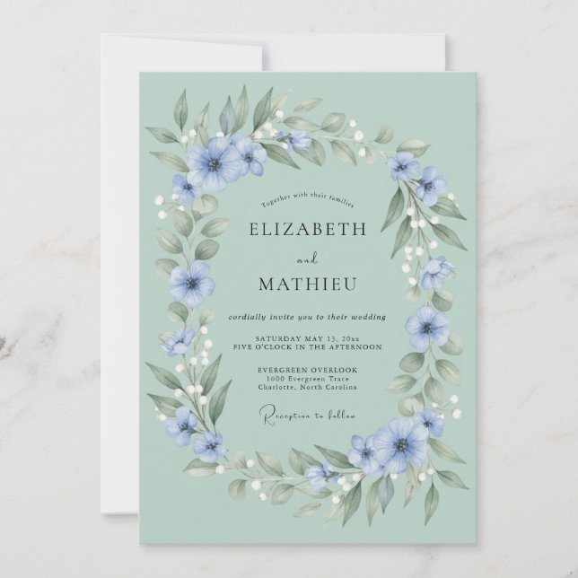 Invitación Boda Etérea de Prado Verde Menta (Anverso)