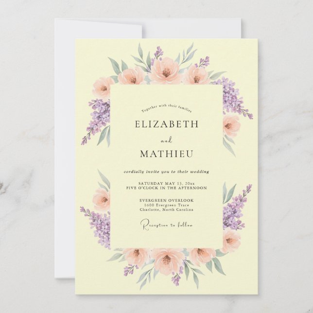 Invitación Boda Etérea de Primavera Amarillo Primula (Anverso)