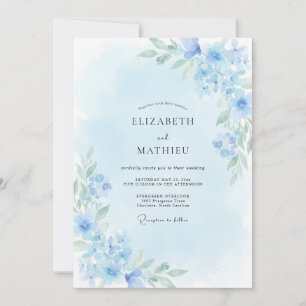 Invitación Boda Etérea de Primavera Azul Cielo