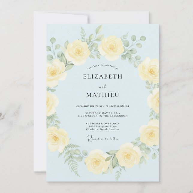 Invitación Boda Etérea de Primavera Azul Pálido (Anverso)