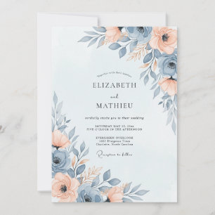 Invitación Boda Etérea de Primavera Azul Pizarra