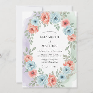 Invitación Boda Etérea de Primavera Azul Salmón