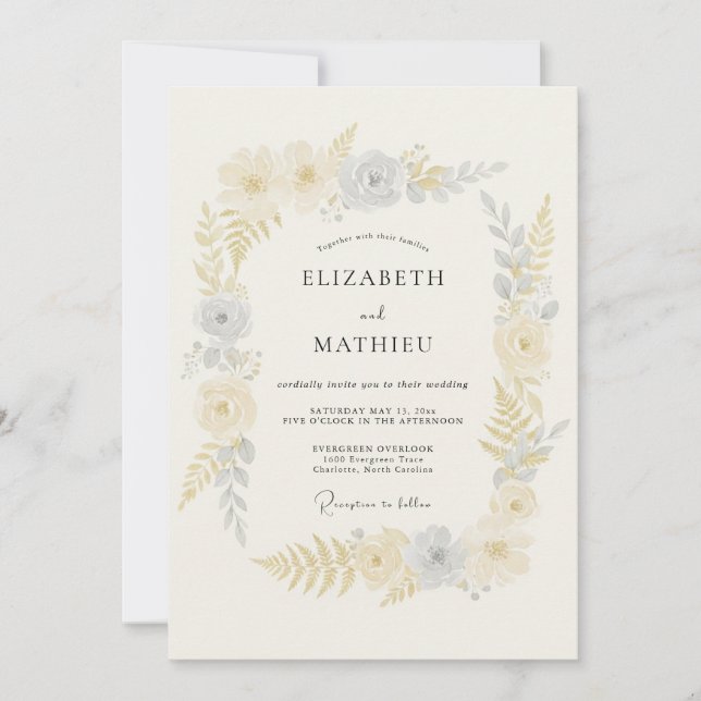 Invitación Boda Etérea de Primavera con Amarillo Suave (Anverso)