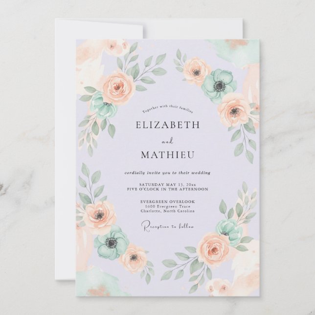 Invitación Boda Etérea de Primavera con Lavanda Pálida (Anverso)