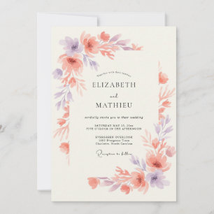 Invitación Boda etérea de primavera con lavanda y melocotón