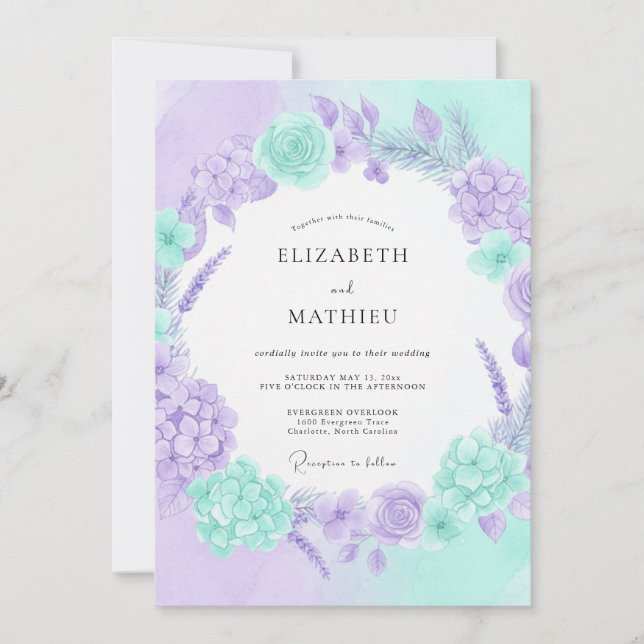 Invitación Boda Etérea de Primavera con Lavanda y Menta (Anverso)