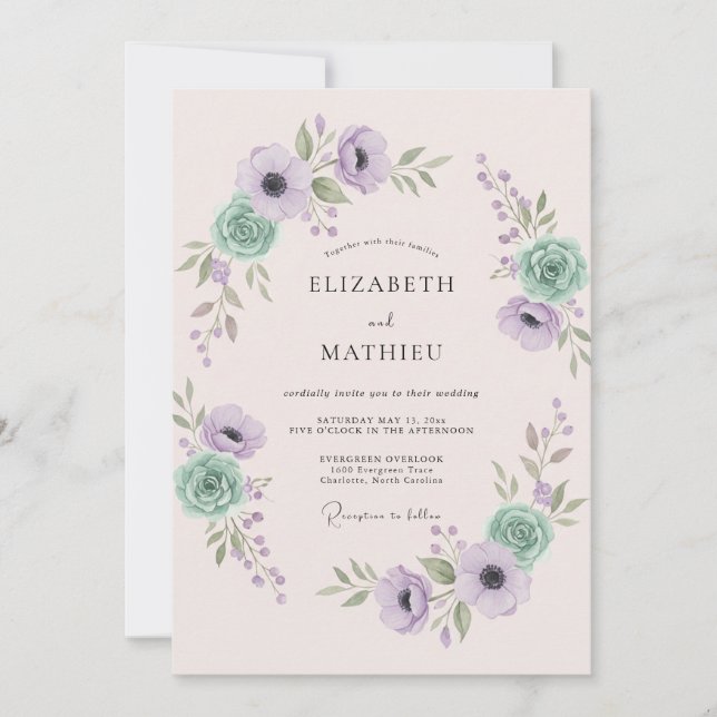 Invitación Boda Etérea de Primavera con Lavanda y Menta (Anverso)