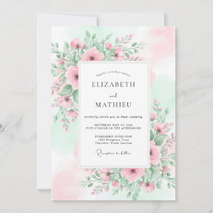 Invitación Boda Etérea de Primavera con Rosa Tinto y Menta