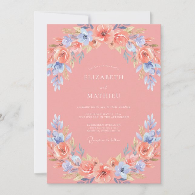 Invitación Boda Etérea de Primavera de Color Rosa Salmón (Anverso)