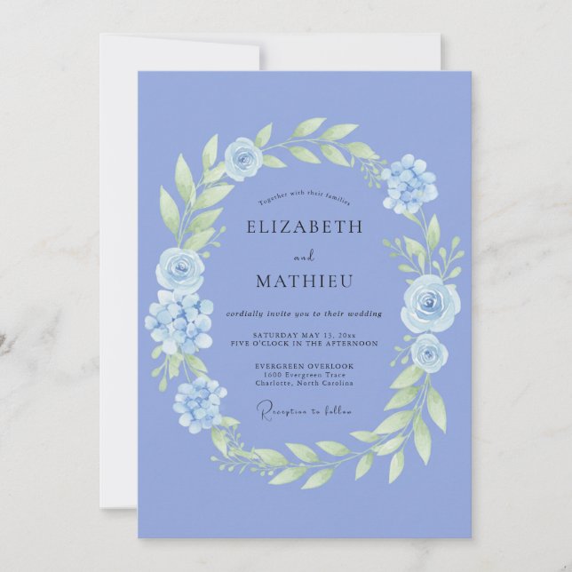 Invitación Boda Etérea de Primavera en Azul Centaurea (Anverso)