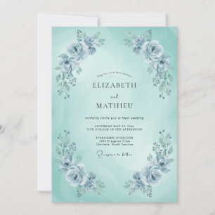 Invitación Boda Etérea de Primavera en Azul Menta