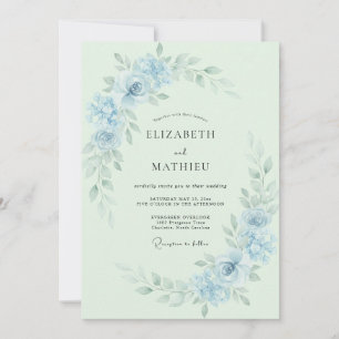 Invitación Boda Etérea de Primavera en Azul Polvo