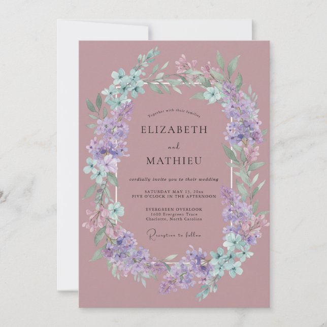 Invitación Boda Etérea de Primavera en Rosa Polvorienta (Anverso)