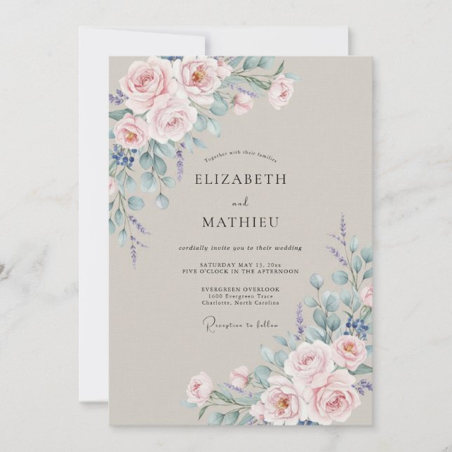 Invitación Boda Etérea de Primavera Rosa Rubor (Anverso)