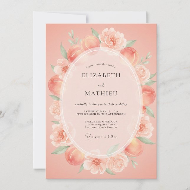 Invitación Boda Etérea de Verano con Coral Suave (Anverso)