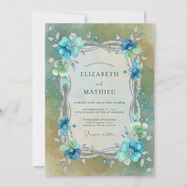 Invitación Boda Etérea Encantada Acuática (Anverso)