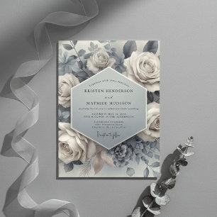 Invitación Boda Etérea Flor de Azul Pizarra