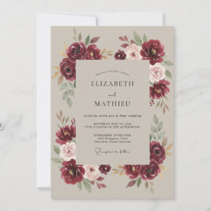 Invitación Boda Etérea Flor de Borgoña