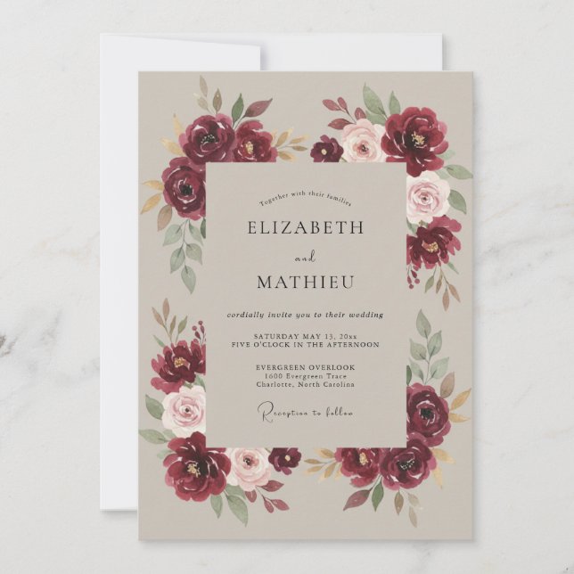 Invitación Boda Etérea Flor de Borgoña (Anverso)