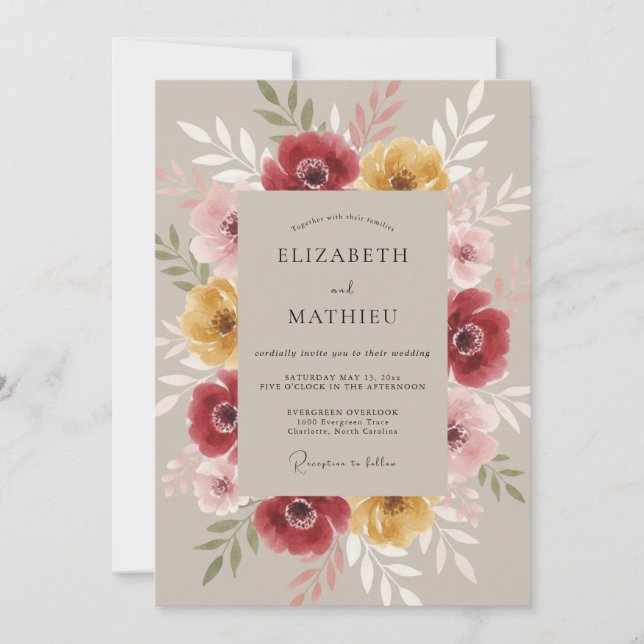 Invitación Boda Etérea Flor de Borgoña (Anverso)